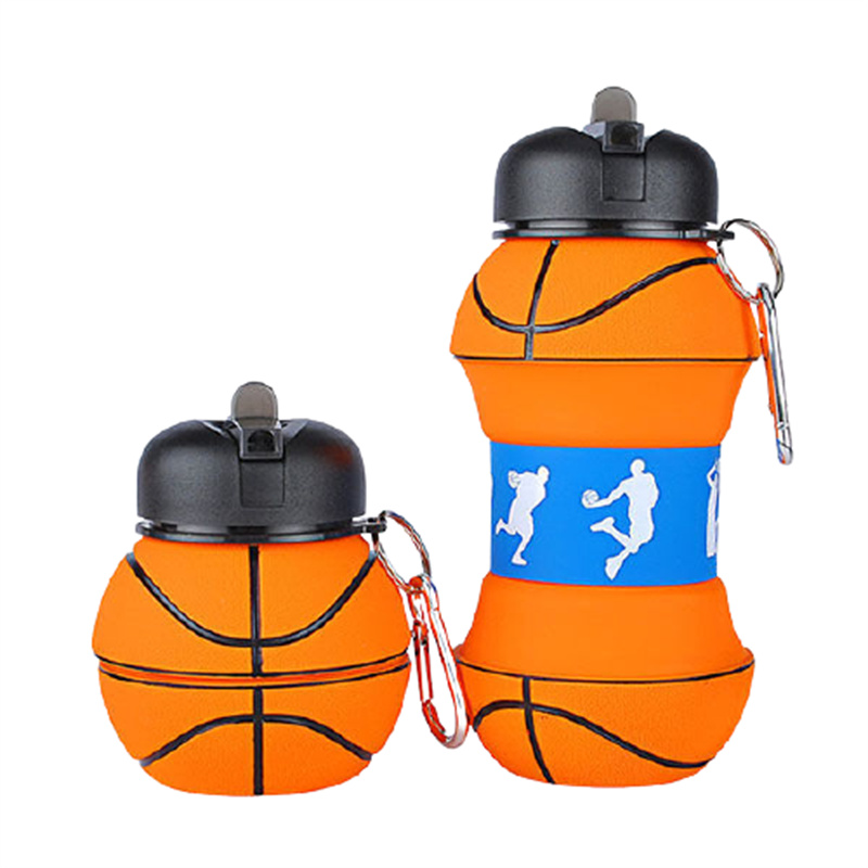 FDA 물 컵 Collapsible 실리콘 물병 550ml 야외 스포츠 휴대용 캐리 컵 오렌지 농구 도매 J104